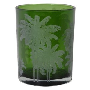 Photophore en verre avec motif de palmier